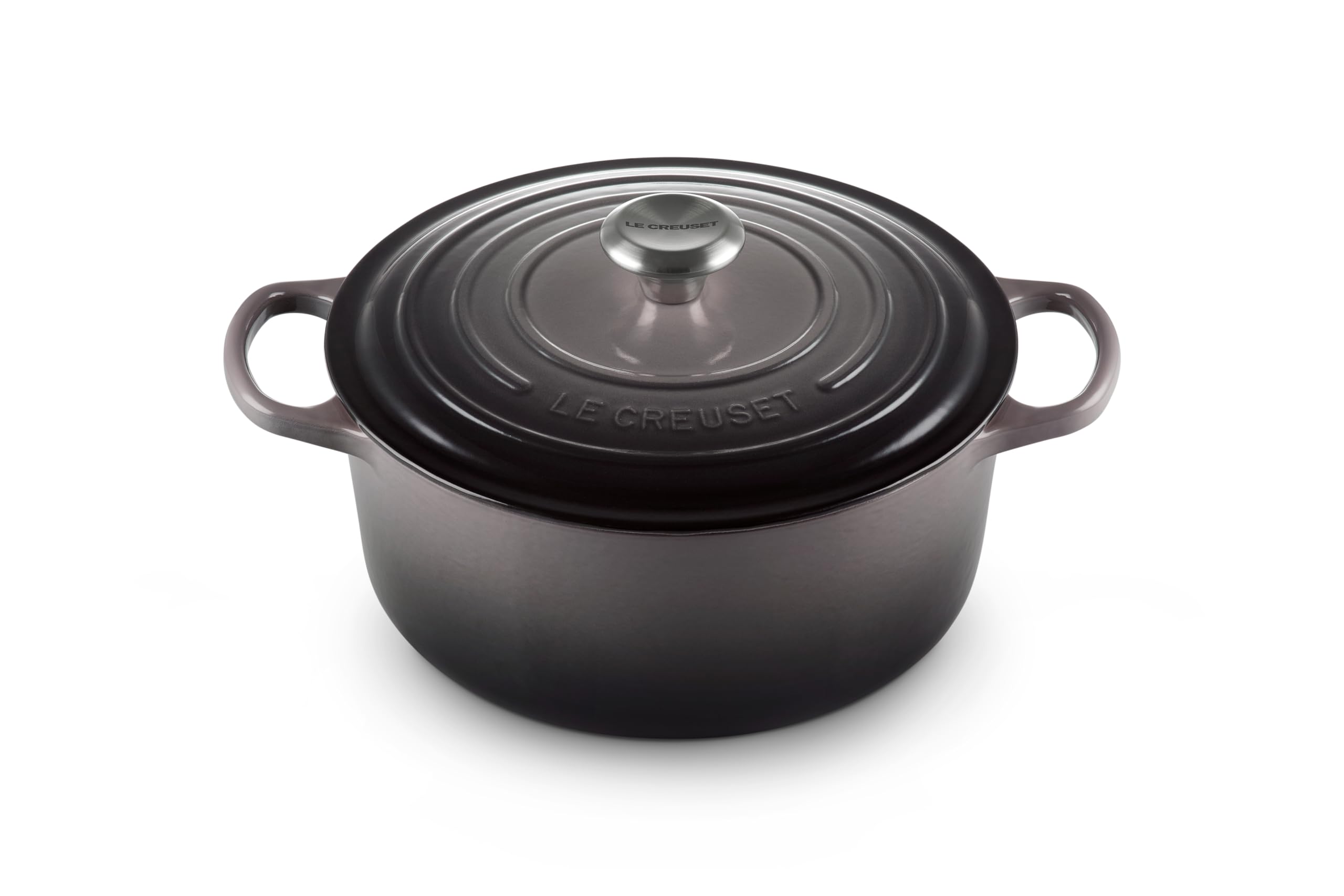 Le Creuset Signature Round Dutch Oven Oyster exterior shows vibrant color and heat retention.