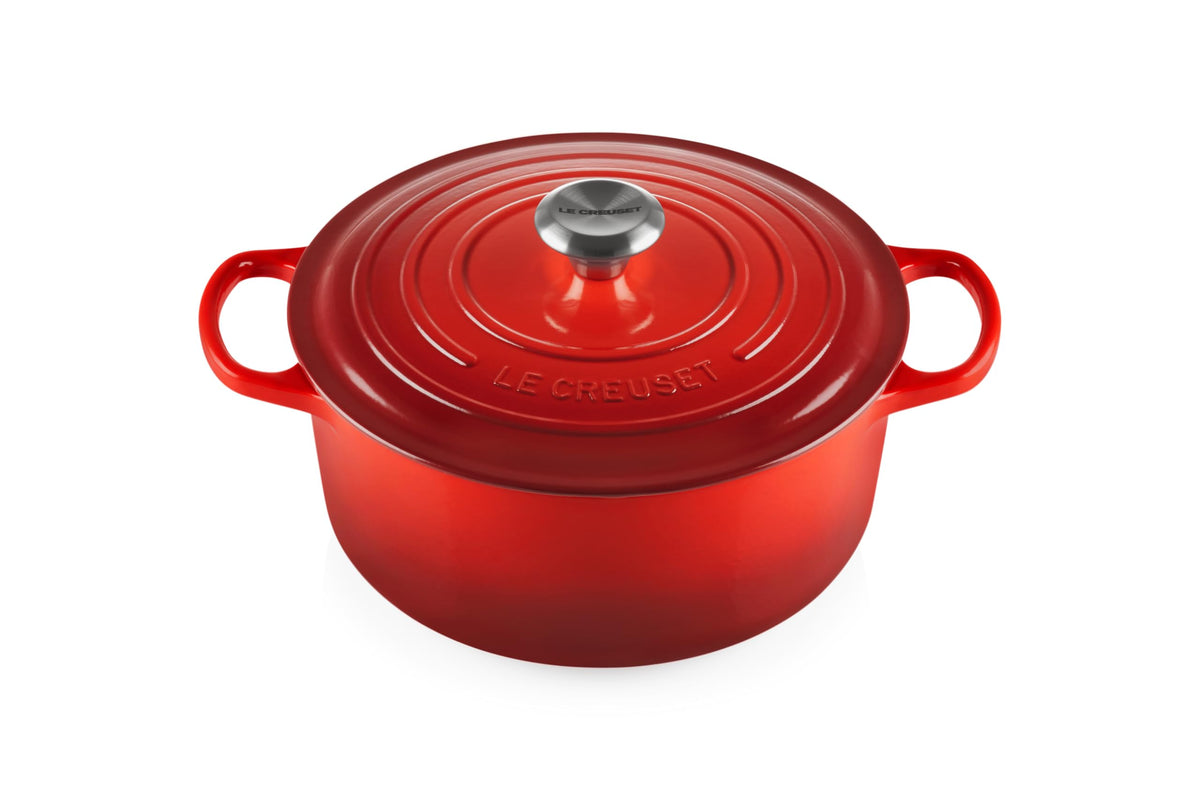 Le Creuset Signature Round Dutch Oven Cerise, front view for versatile meals.