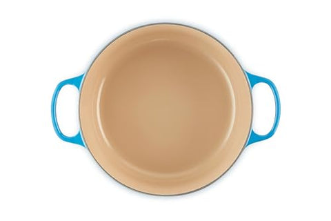 Le Creuset Signature Dutch Oven Marseille interior enamel allows easy monitoring of cooking progress