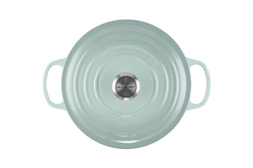 Exterior Sea Salt hue of Le Creuset Dutch Oven showing smooth enamel