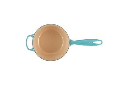 Le Creuset Signature Saucepan Caribbean interior enamel for progress monitoring.