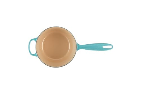 Le Creuset Signature Saucepan Caribbean interior enamel for progress monitoring.