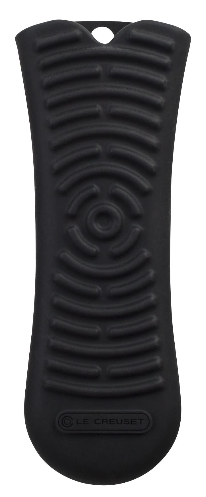 Le Creuset silicone Cool Tool handle in black for a secure, heat-resistant grip on hot cookware.