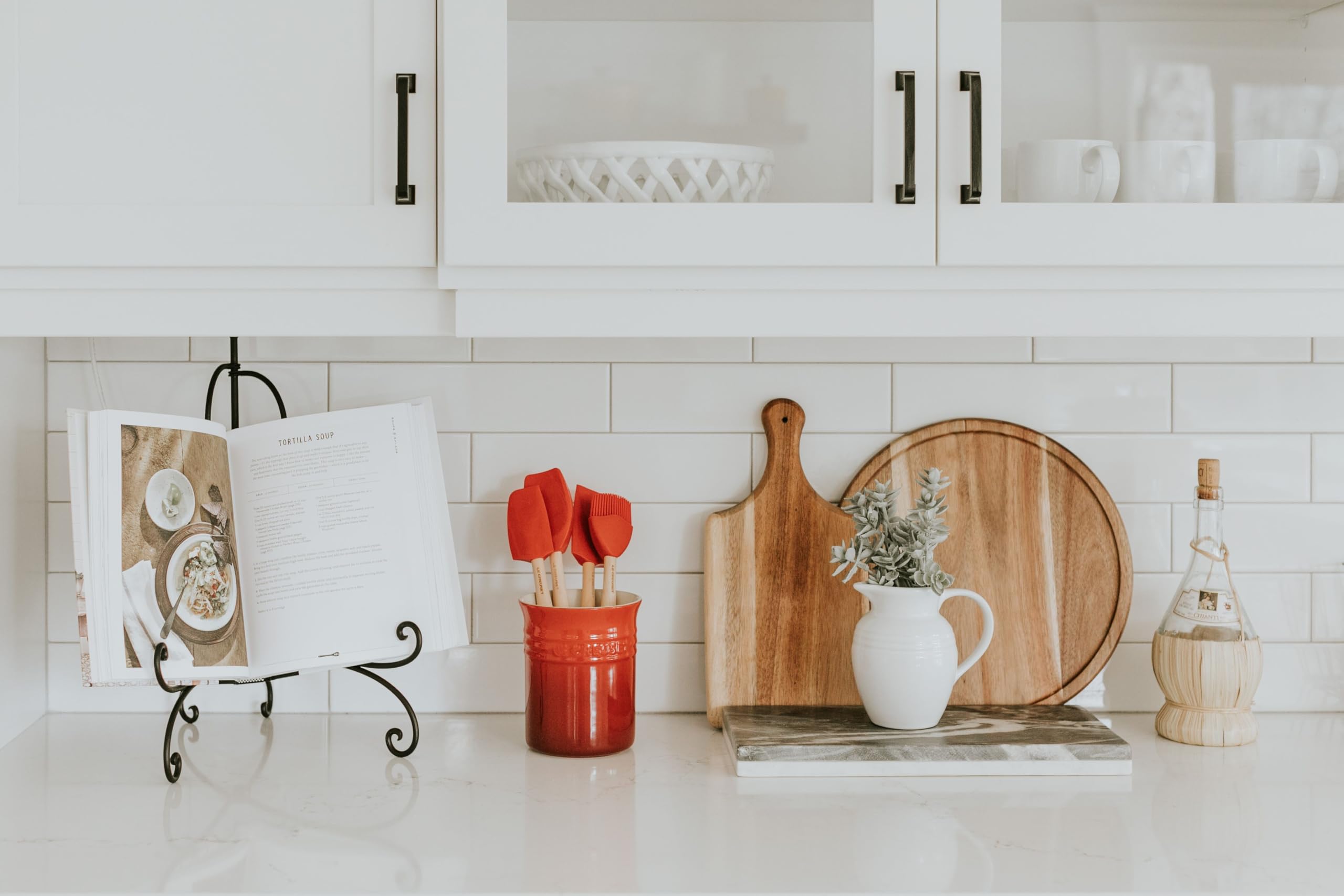 Le Creuset Cerise color adds a bold kitchen accent