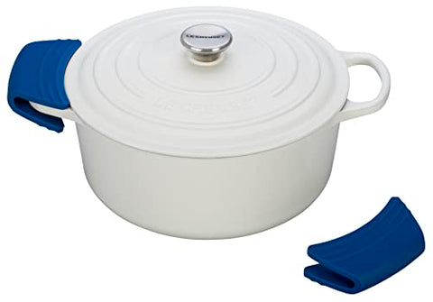 Le Creuset silicone grips are oven safe and protective