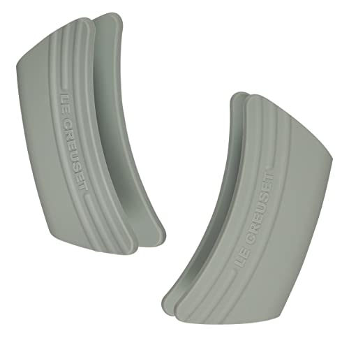 Le Creuset silicone handle grips for stovetop use provide safe handling and easy cleaning.