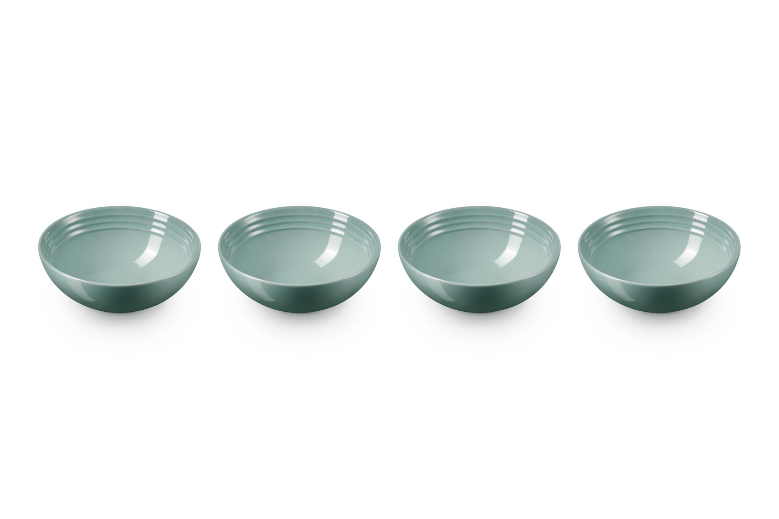 Le Creuset Sea Salt soup bowls four-pack front view showing color and size