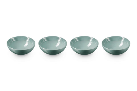 Le Creuset Sea Salt soup bowls four-pack front view showing color and size
