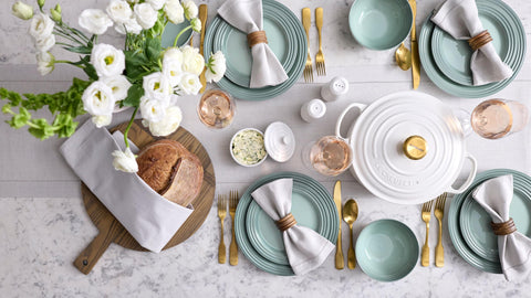 Le Creuset Sea Salt bowls with secure grip on serving edge