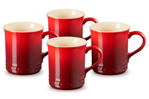 Le Creuset Cerise stoneware mug close-up showing durable enamel and color