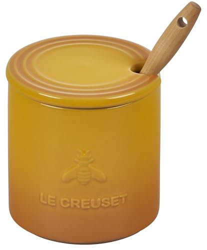 Le Creuset stoneware glaze close-up in Nectar, nonporous surface resists stains and scratches.