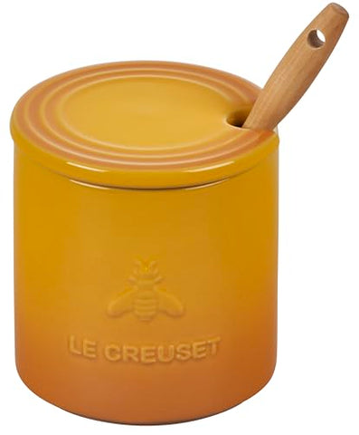 Le Creuset stoneware glaze close-up in Nectar, nonporous surface resists stains and scratches.