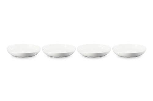 Le Creuset pasta bowls close-up glaze highlights non-porous, stain-resistant surface.