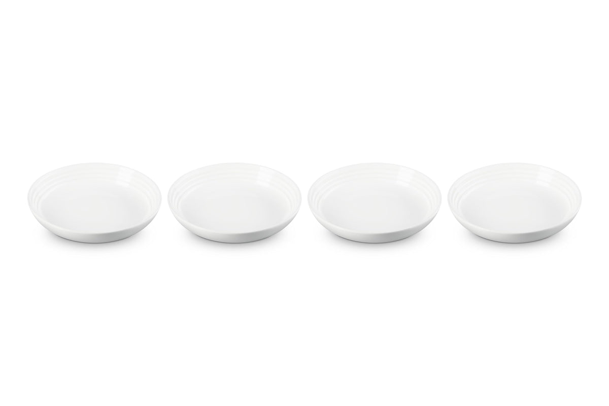 Le Creuset stoneware pasta bowls set, top view, ideal for everyday meals with a vibrant glaze.