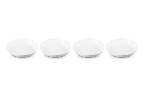 Le Creuset stoneware pasta bowls set, top view, ideal for everyday meals with a vibrant glaze.