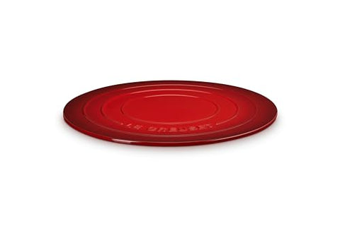Top view of Le Creuset stoneware round pizza stone in cerise finish