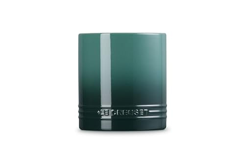 Le Creuset straight-wall design supports upright utensils for neat counter storage