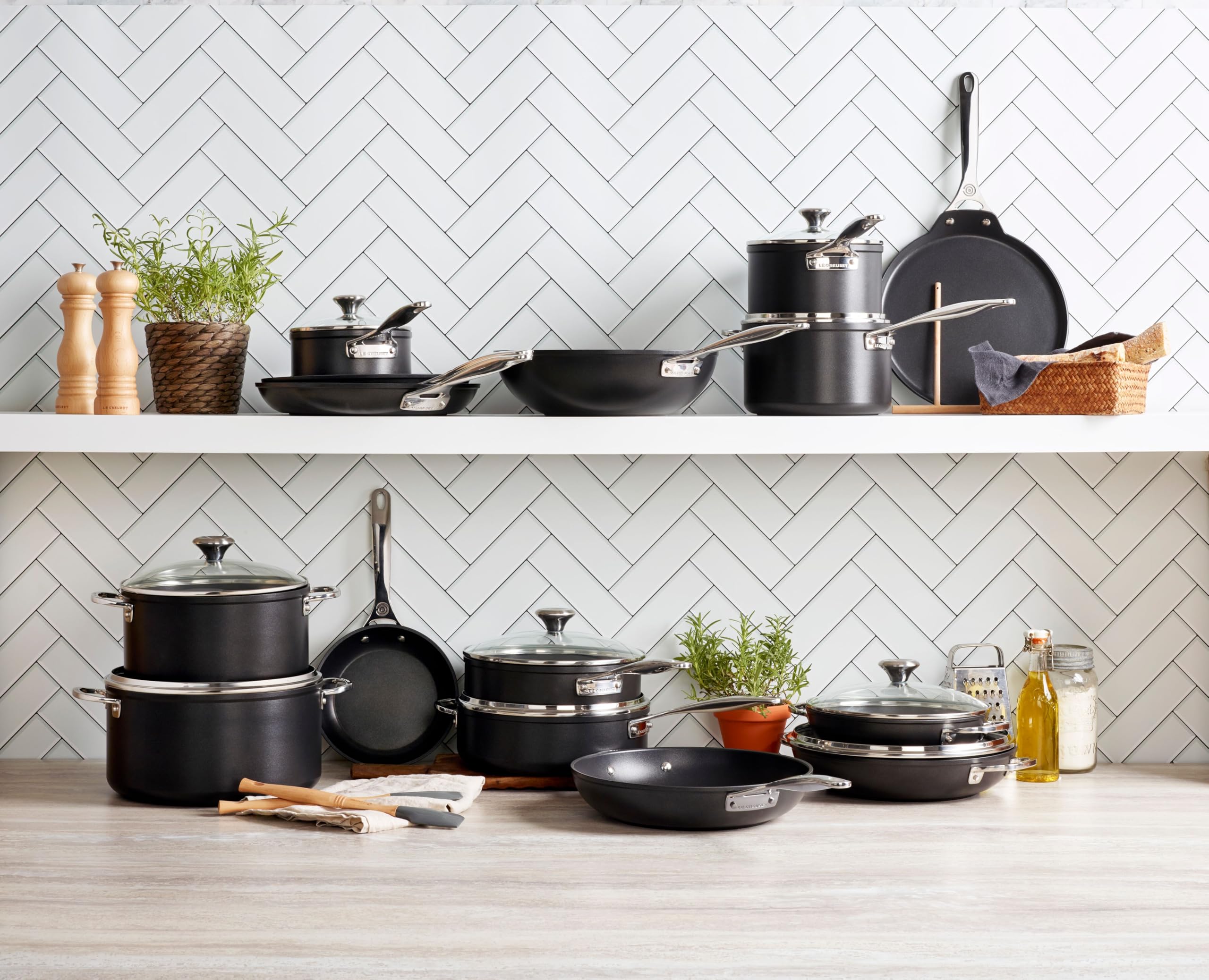 Le Creuset Toughened Nonstick PRO 12-inch dishwasher-safe picnic shot highlights convenient cleanup after cooking