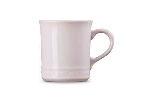 Le Creuset Vancouver Mug Shallot, in-use with coffee, 14-ounce capacity for servings.