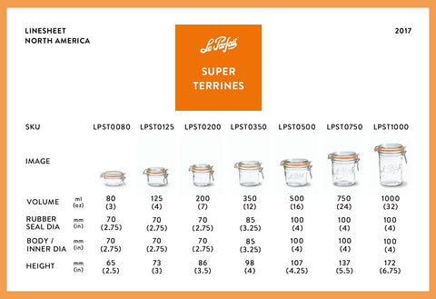 Le Parfait 1L capacity with measurement marks supports precise portioning.
