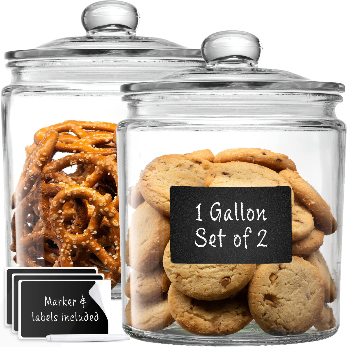 Le'raze 1 gallon glass canister front view with airtight seal for fresh storage