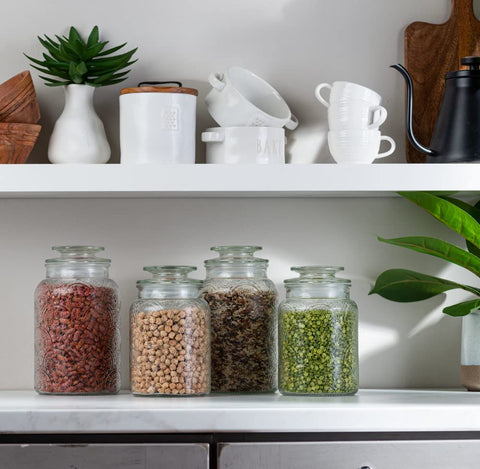 Le'raze 34oz jar with contents visible for quick access in the pantry