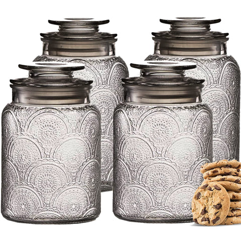 Le'raze 4pc canister set with airtight lids on a kitchen counter for pantry organization