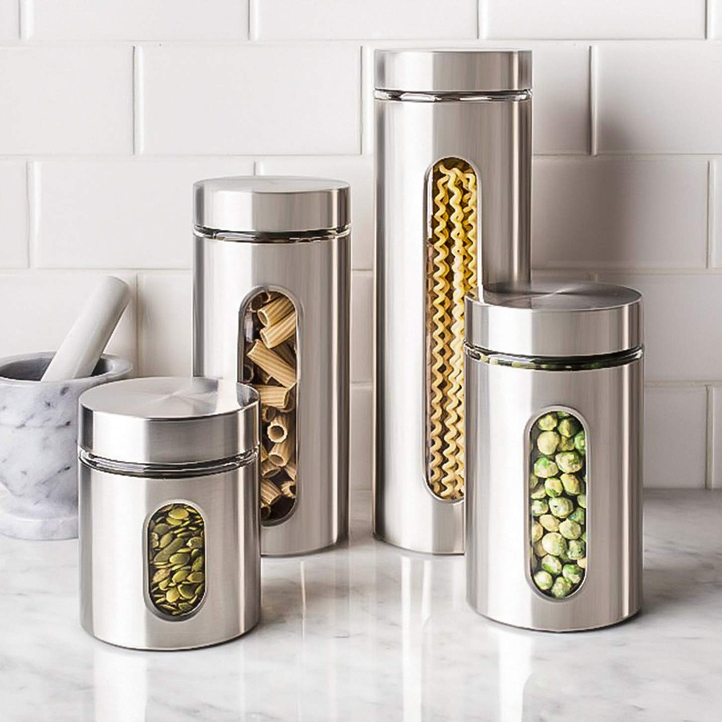 Le'raze coffee canister with glass window for quick bean checks and aroma