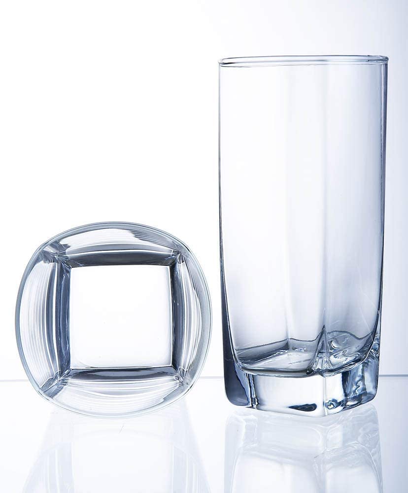 Le'raze Collins display of versatile glassware in a bar setup