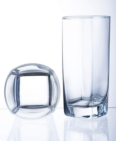 Le'raze Collins display of versatile glassware in a bar setup