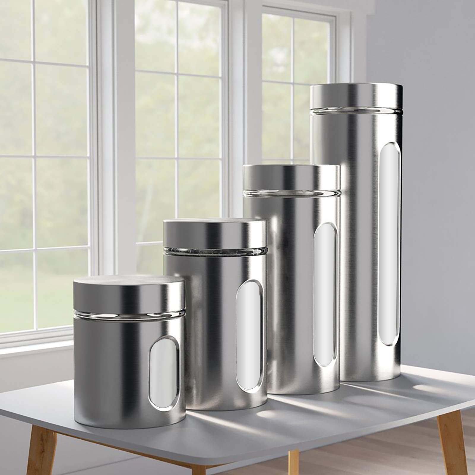Le'raze flour canister with clear window keeps flour levels visible and accessible