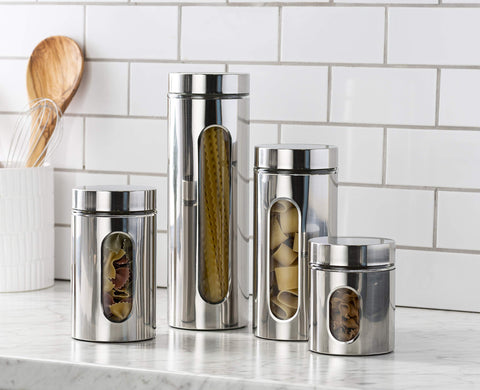Le'raze kitchen canisters on a counter ready for everyday use and organization