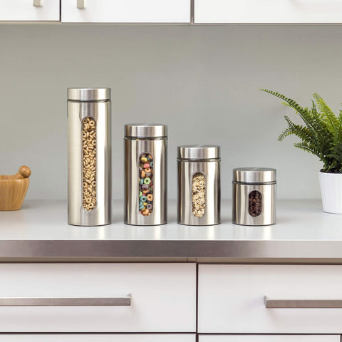 Le'raze pasta and rice canister in stainless steel with glass window for dry goods