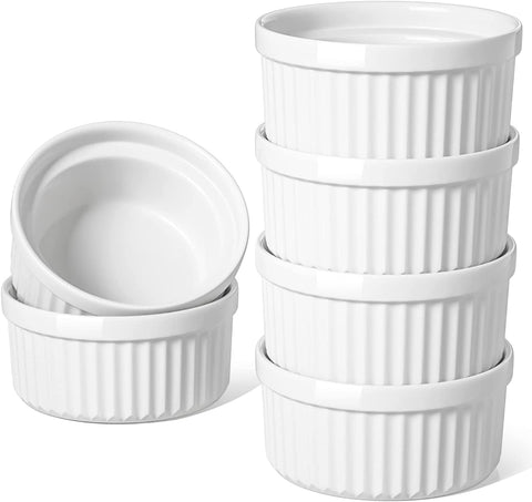 LE TAUCI 16 oz ramekins stacked for space-saving storage.
