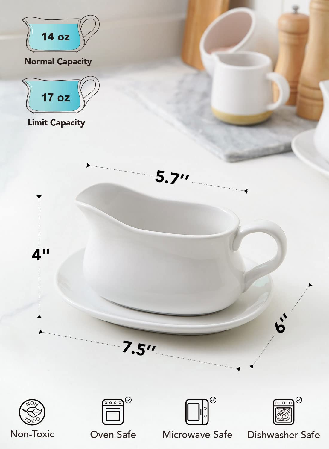 LE TAUCI 17oz gravy boat white ideal for gravies, dressings, and broths