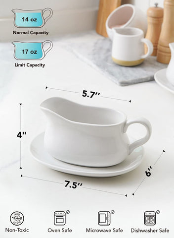 LE TAUCI 17oz gravy boat white ideal for gravies, dressings, and broths