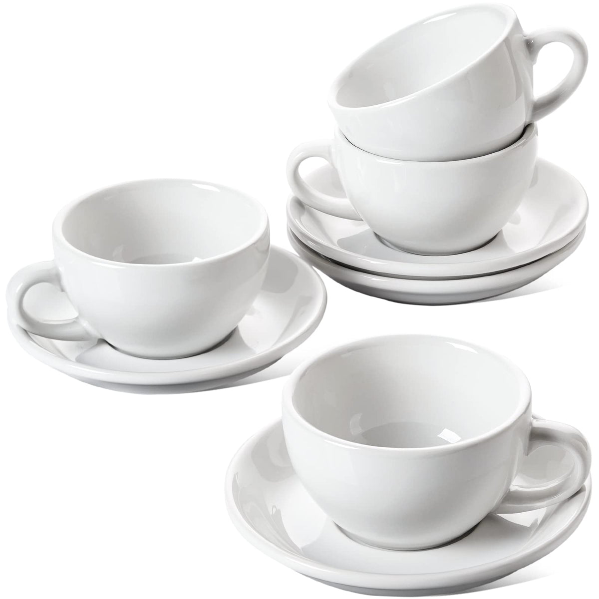 LE TAUCI 8oz cappuccino cup with saucer side view showing sturdy weight for a premium feel