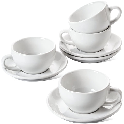 LE TAUCI 8oz cappuccino cup with saucer side view showing sturdy weight for a premium feel
