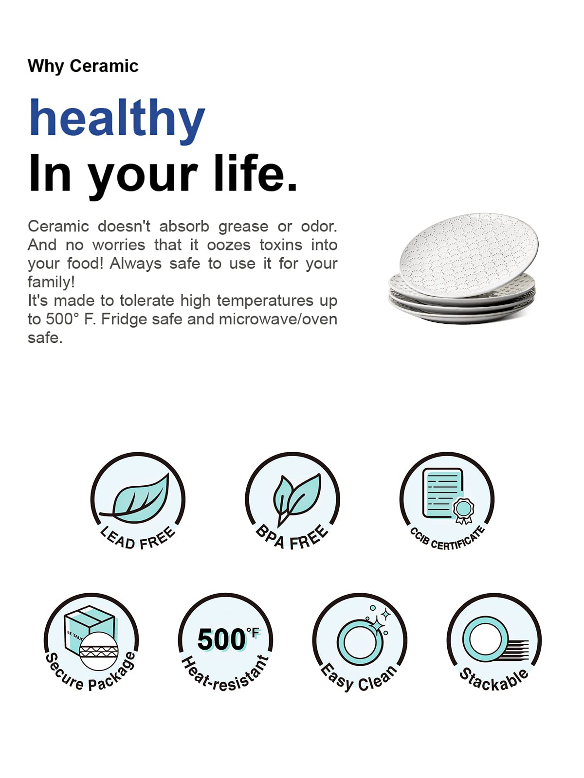 LE TAUCI bone-china dinner plate offers elegant durability.