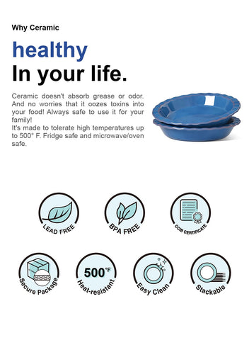 LE TAUCI Ceylon Blue pie dish glaze resists odors for repeated use.