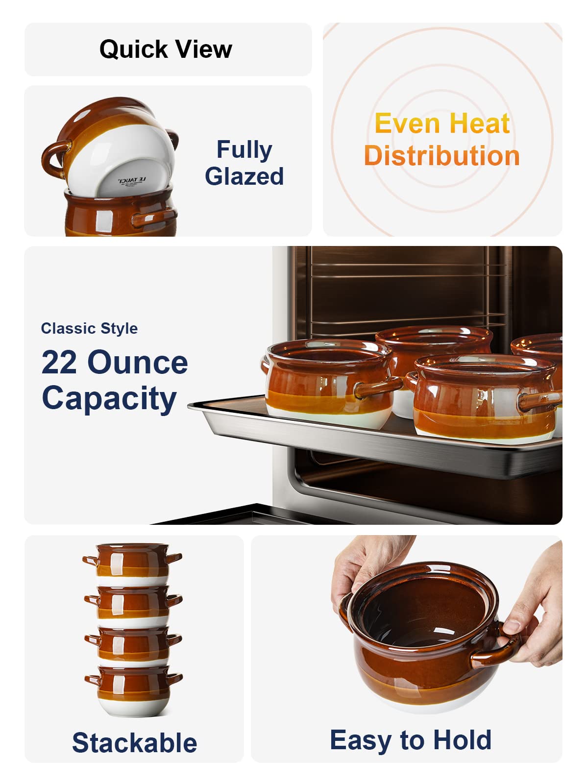 LE TAUCI ceramic soup bowl with deep design helps prevent spills during serving.