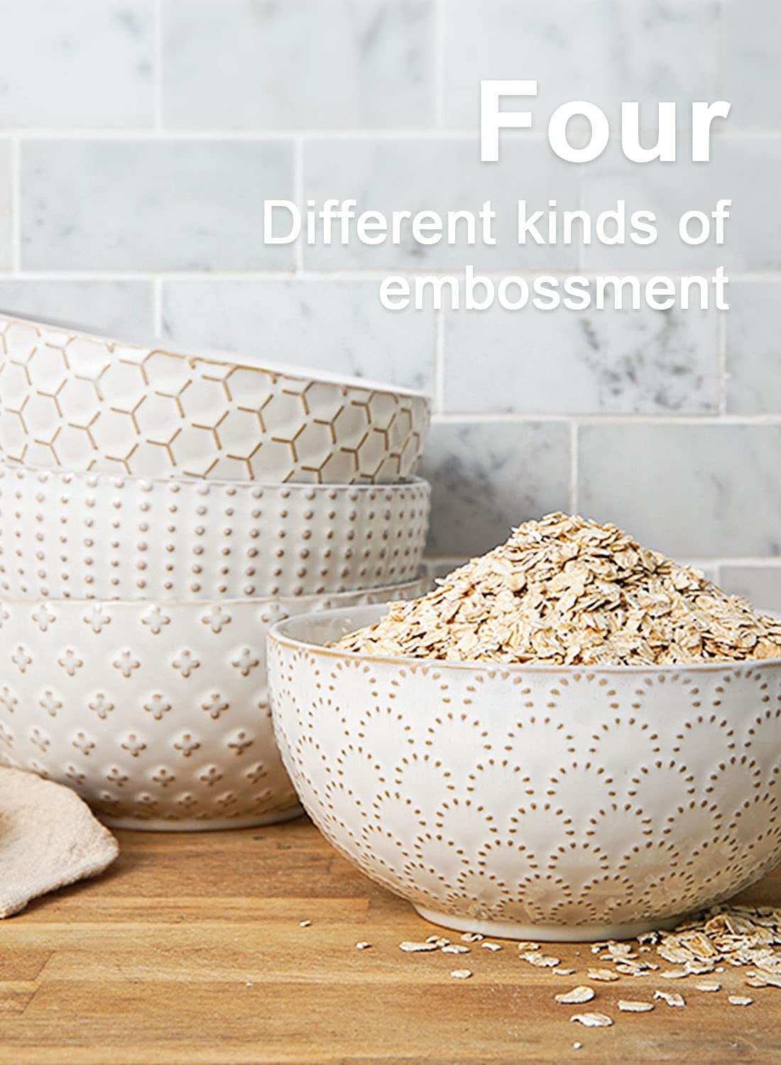 LE TAUCI bowl exterior features a textured embossment enhancing presentation.