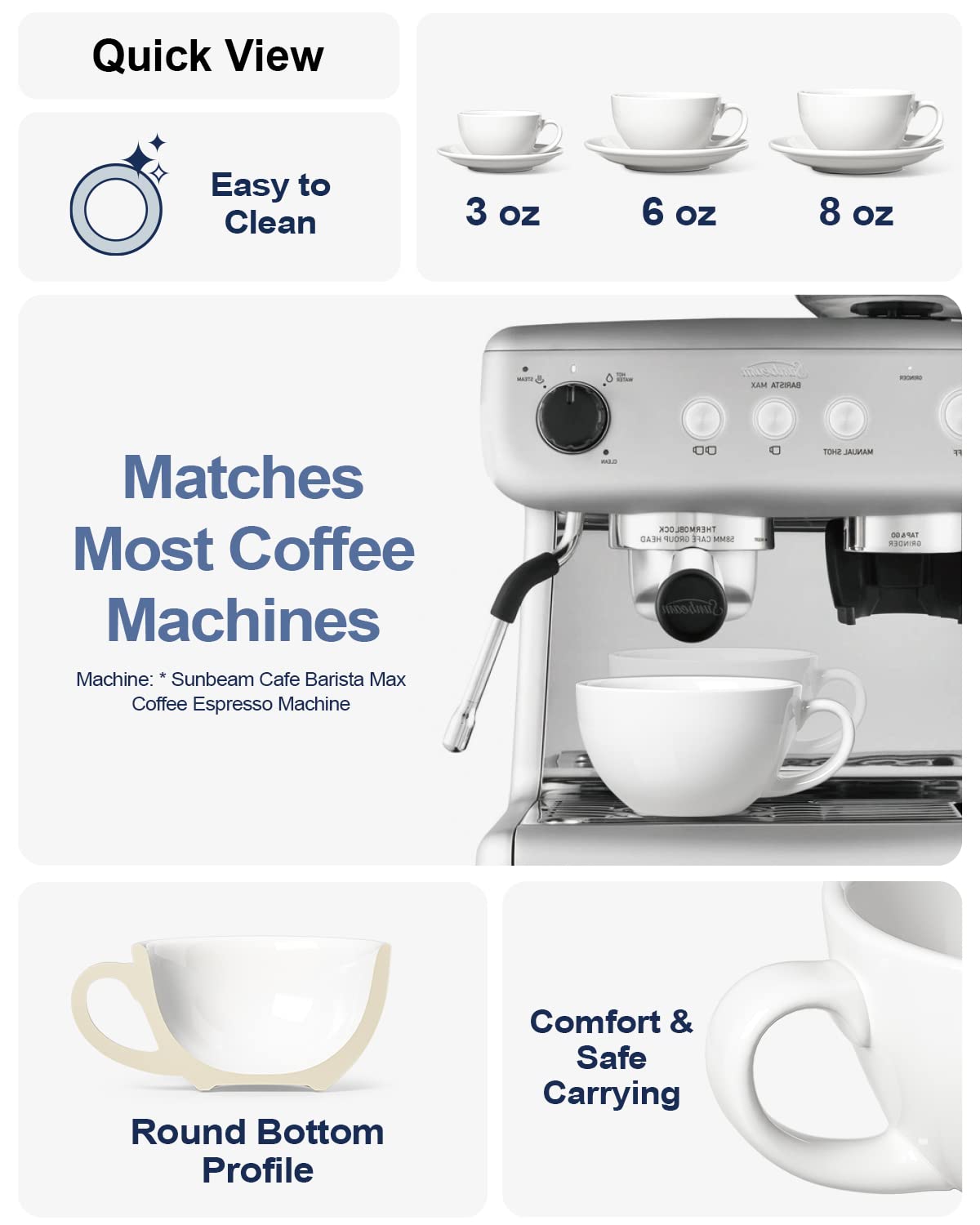LE TAUCI comfortable handle design on a white ceramic cup
