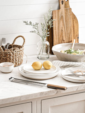 LE TAUCI dinnerware neutral glaze creates a calming, versatile tablescape