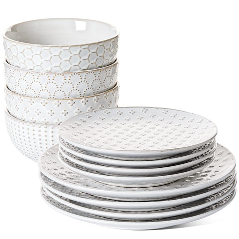 LE TAUCI 10-inch dinner plate with embossed design for elegant dining