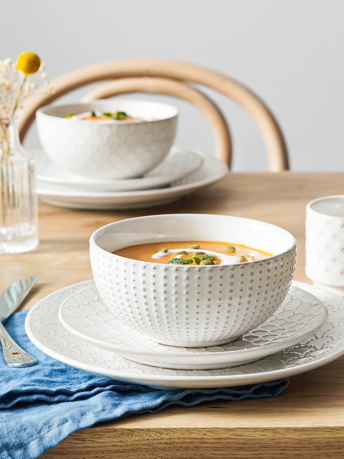 LE TAUCI 8-inch salad dish showing subtle embossing for stylish salads and pasta