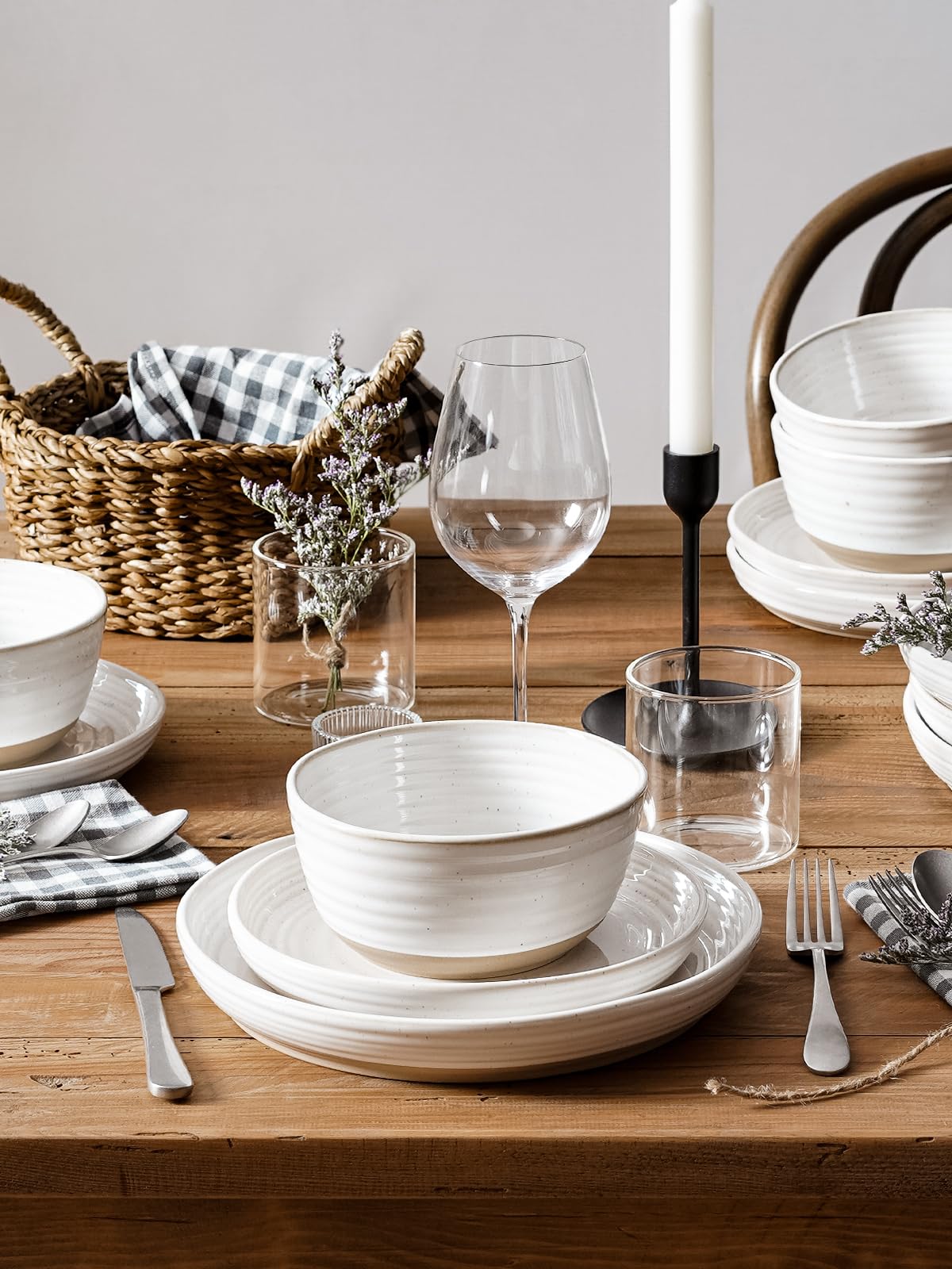 LE TAUCI dinnerware stackable design saves cabinet space when stored