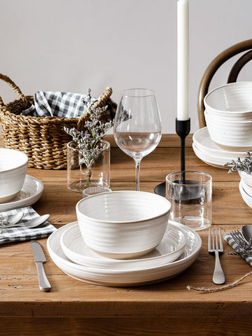 LE TAUCI dinnerware stackable design saves cabinet space when stored