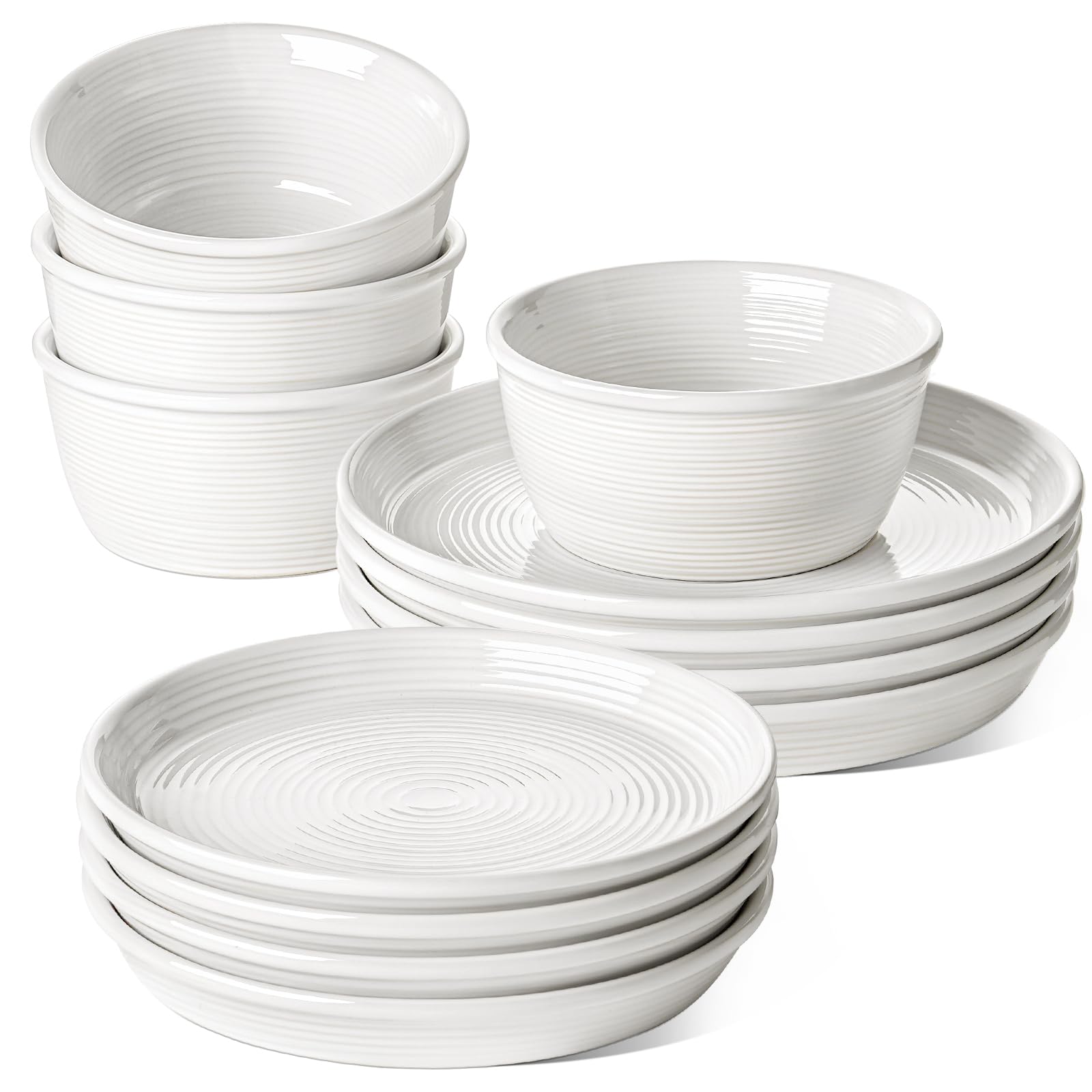 LE TAUCI Dishes Set 4 dinner plates in farmhouse white glaze for daily meals