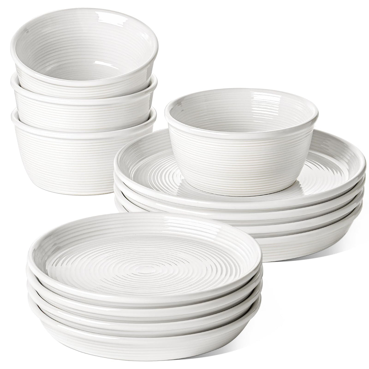 LE TAUCI Dishes Set 4 dinner plates in farmhouse white glaze for daily meals